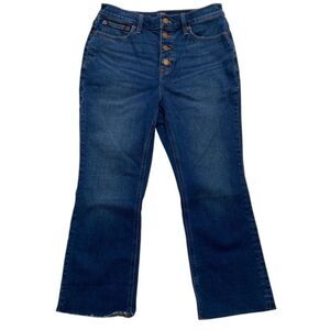 J Crew High-rise Flare Crop Indigo Wash Button Fly Jeans Size 28P